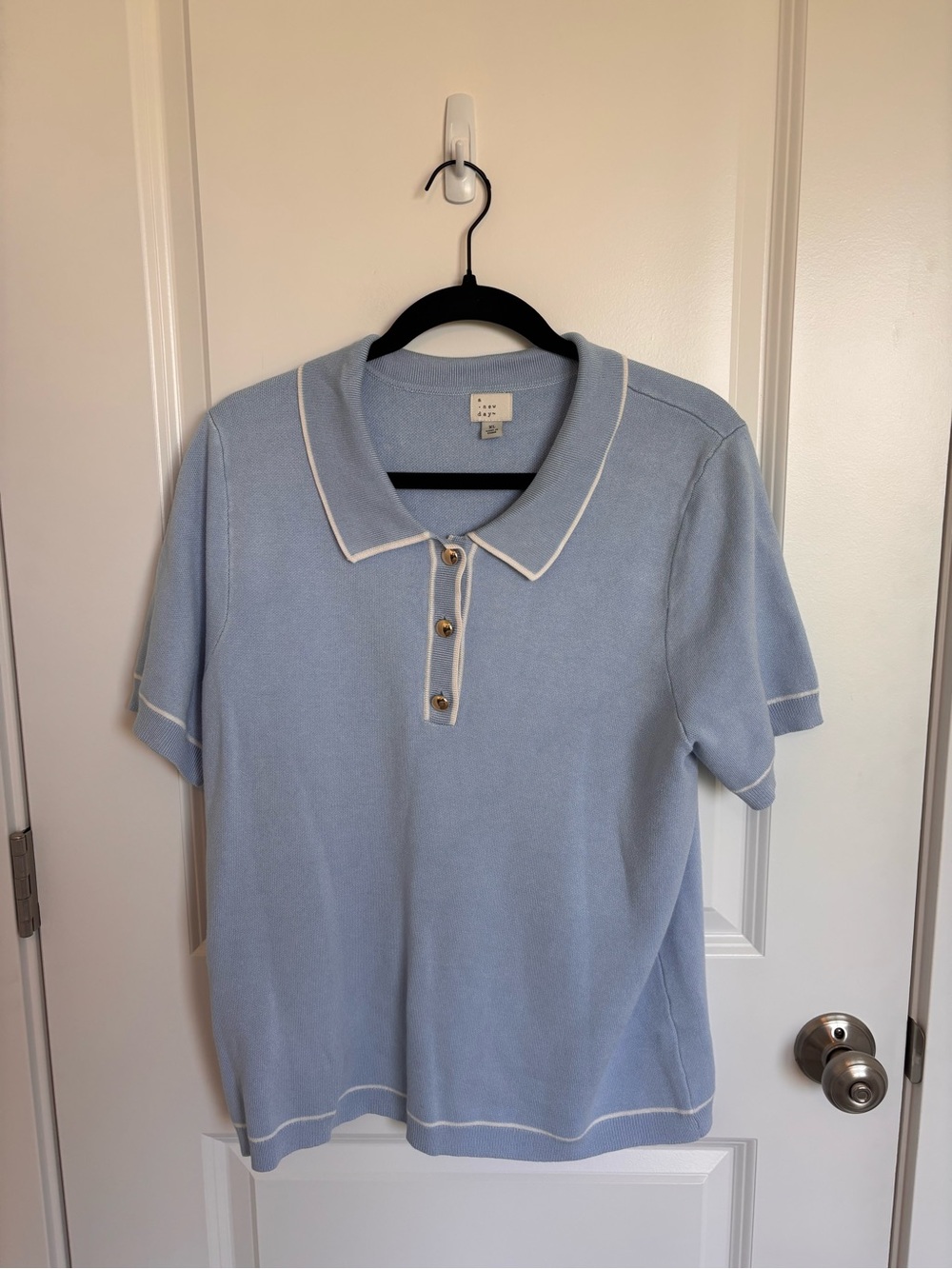 A New Day Light Blue Short Sleeve Polo Top with White Trim